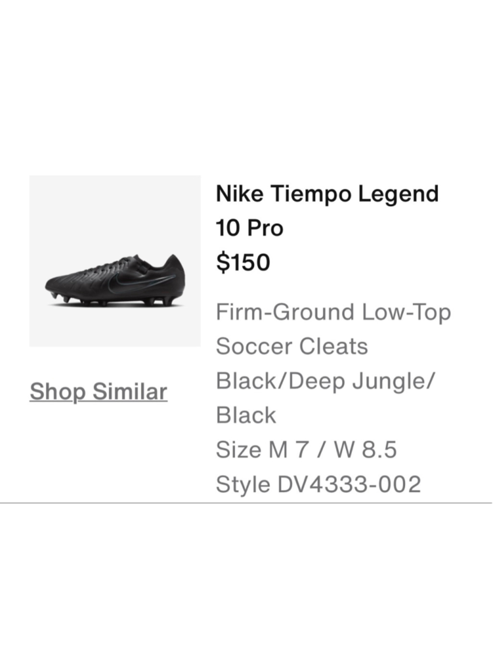 Nike Tiempo Legend 10 Pro Soccer Cleats Men's 7/Women's 8.5 Black Deep Jungle
